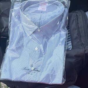 Brooks Brothers Navy and White Pinstripe Dress Shirt